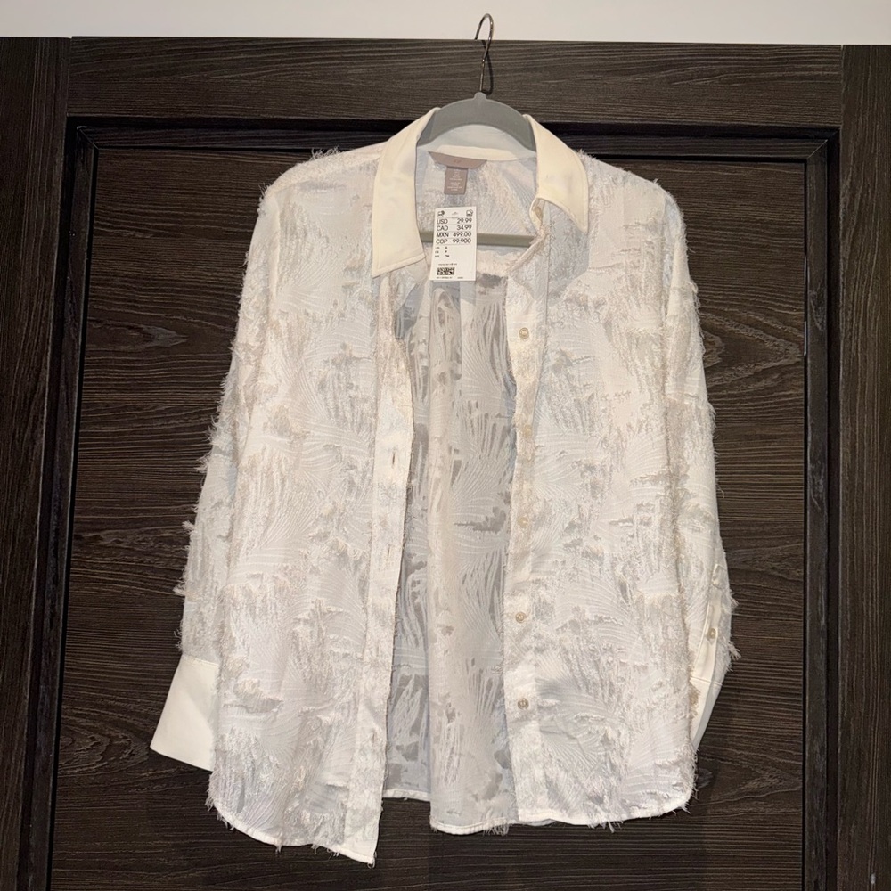 White Textured Button-Up Shirt